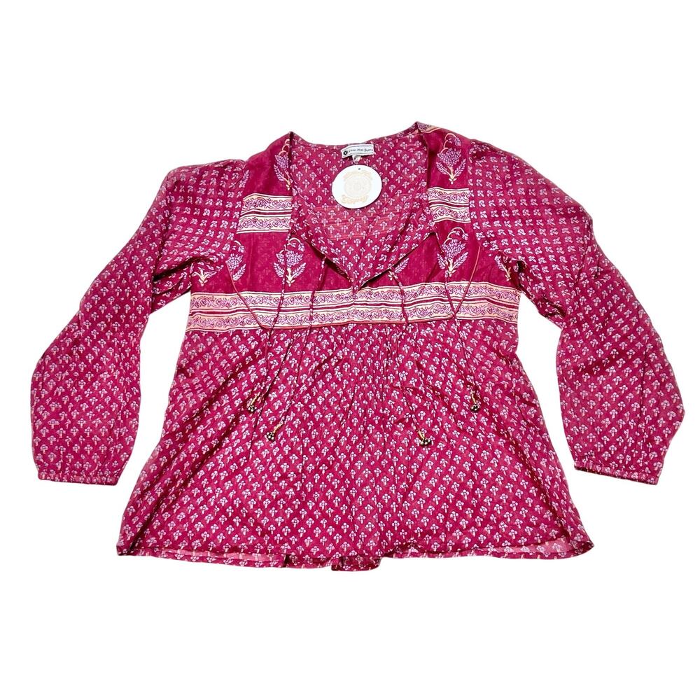 Little Miss Gypsy Blouse Ruby Jewel Shirt Women Small Medium Bohemian Floral Red